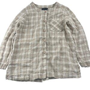 Carole Little Sport Womens Button-Up Linen Top Size‎ 12 Beige Checkered